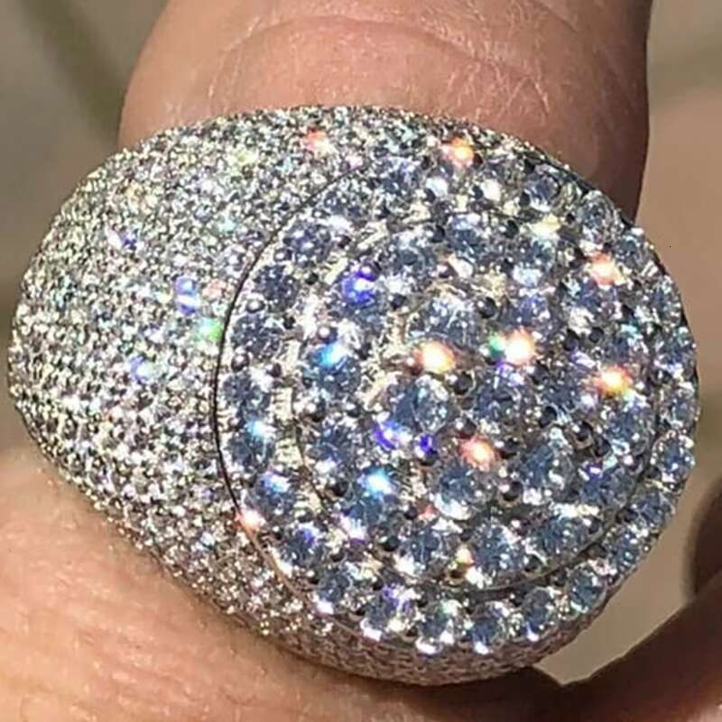 New boutique hip-hop jewelry luxurious dazzling cool pure silver chilled paving VVS moissanite men's party ring