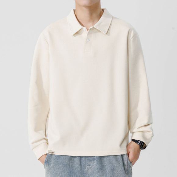 097 Men Long-sleeved Autumn and Winter Heavy Loose Solid Color Lapel Youth Casual