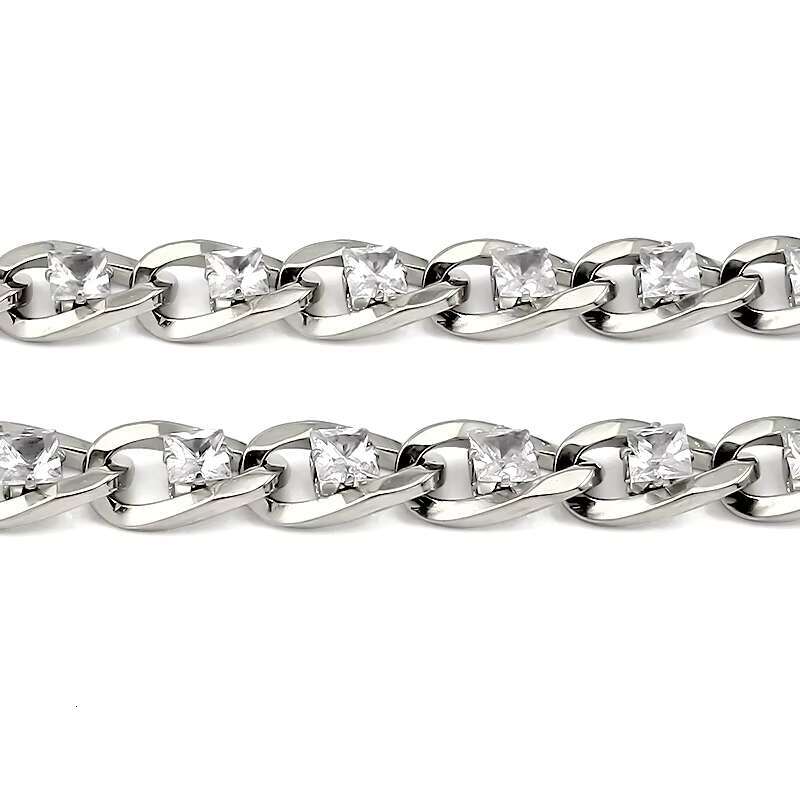 Hot Sale Stainless Steel Gold 39.5cm Necklaces with Sliver Shiny Crystal Stone Unisex Necklaces Men and Women Jewelry Gift