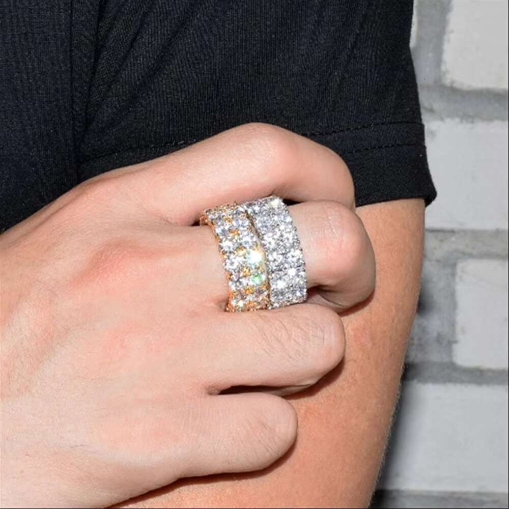 S2047 Pure Silver Silica Handmade Men's Boutique Jewelry, Iced Hip Hop Cuban Link Ring, Gold Plated