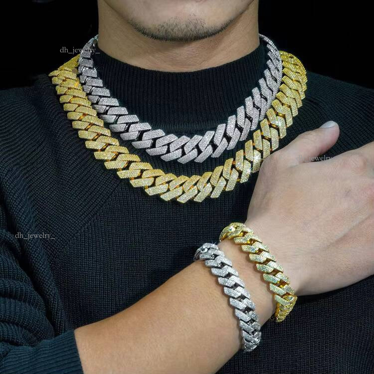 15mm 20mm Gold Sterling Sier Hip Hop Moissanite Dia Cuban Link Chain Necklace for Men