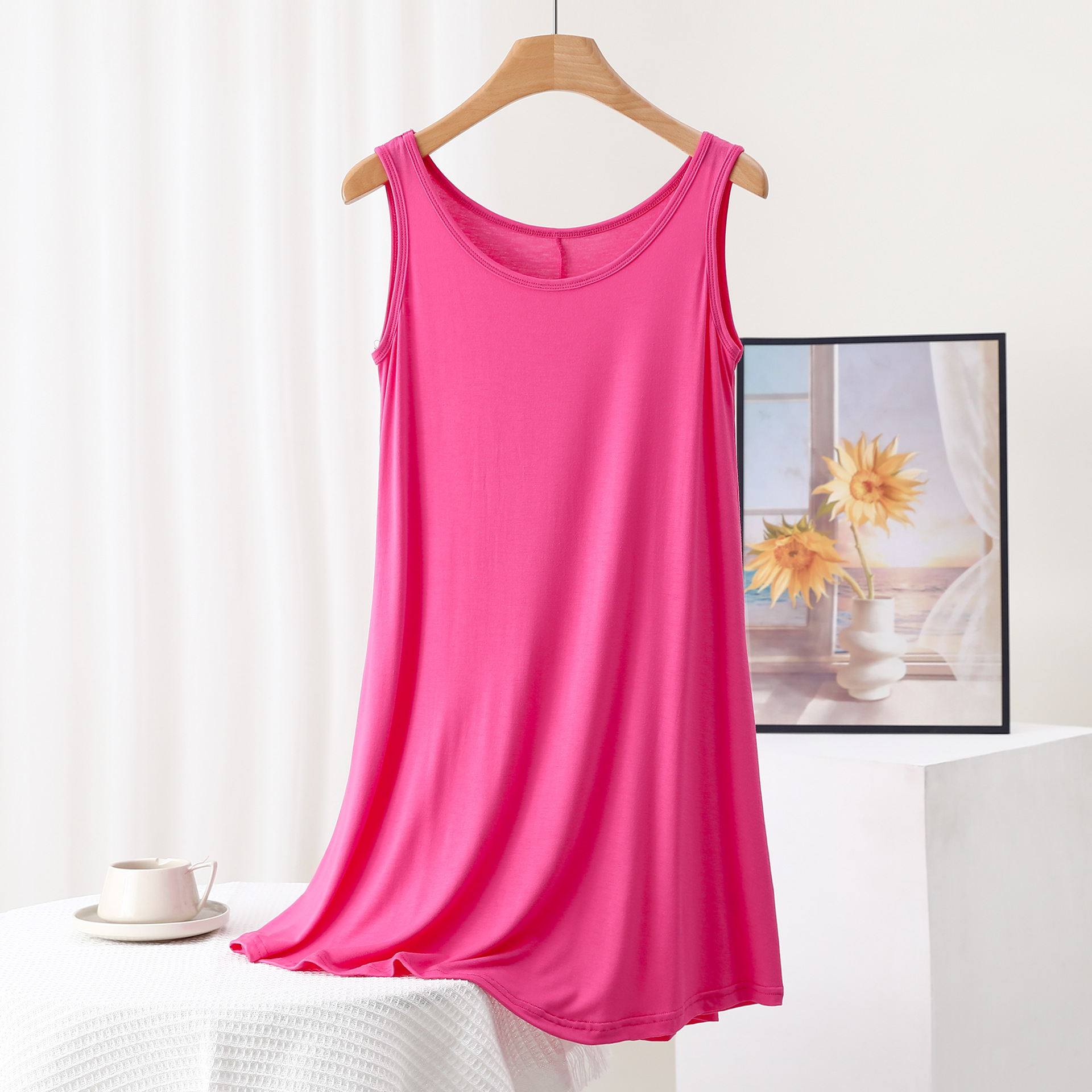 LO580 Large size long vest skirt women's summer thin dress inner sleeveless loose large size simple home