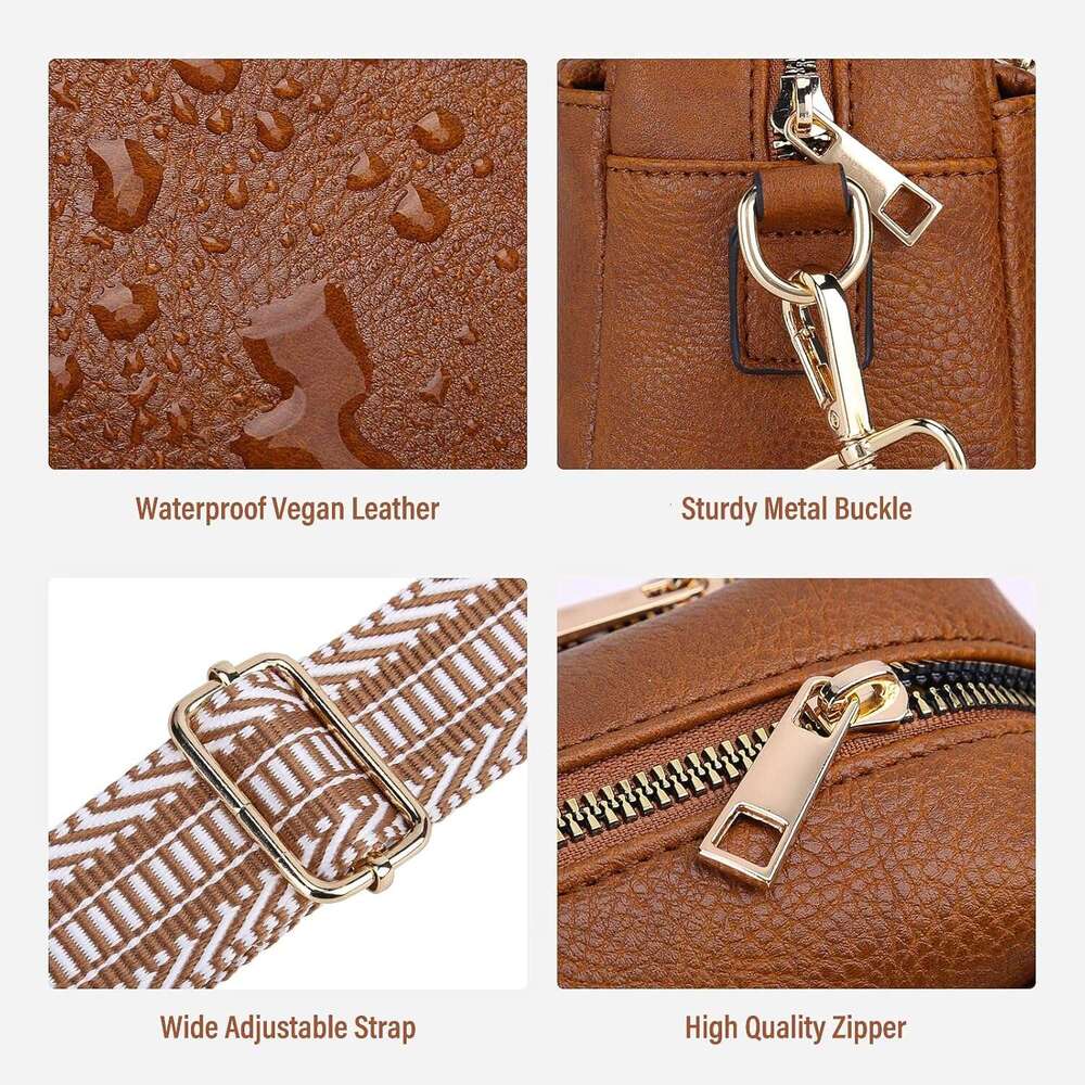 Crossbody Bags Women Small Leather Shoulder Handbag with Adjustable Wide Strap Lightweight Cross Body Bag for Ladies Girls Travel Shopping Work Daily