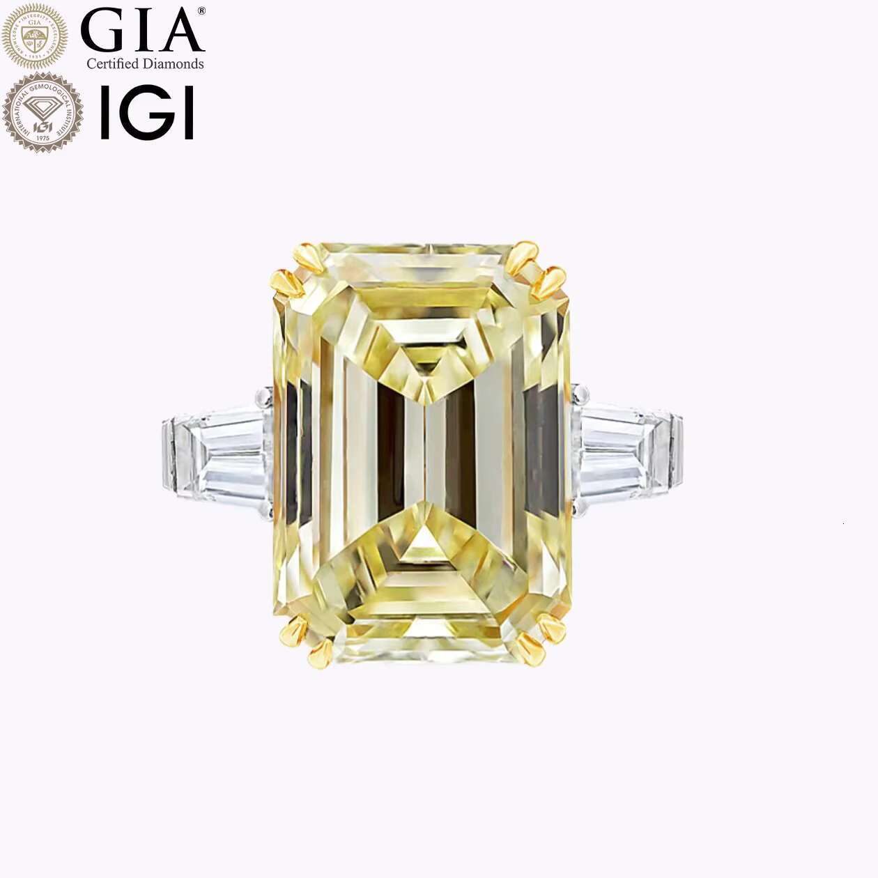 IGI GIA Certified HPHT CVD VVS Yellow Lab Grown Emerald Cut Wholesale Diamond 3CT 5CT 14K 18K Solid Gold Engagement Ring Women