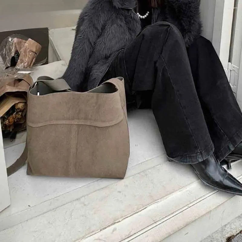 Tote Bags Women - Oversized Suede Handbag, Cow Leather Handbags, Retro Style Shoulder Bag For Winter New Free Delivery Designer Bag