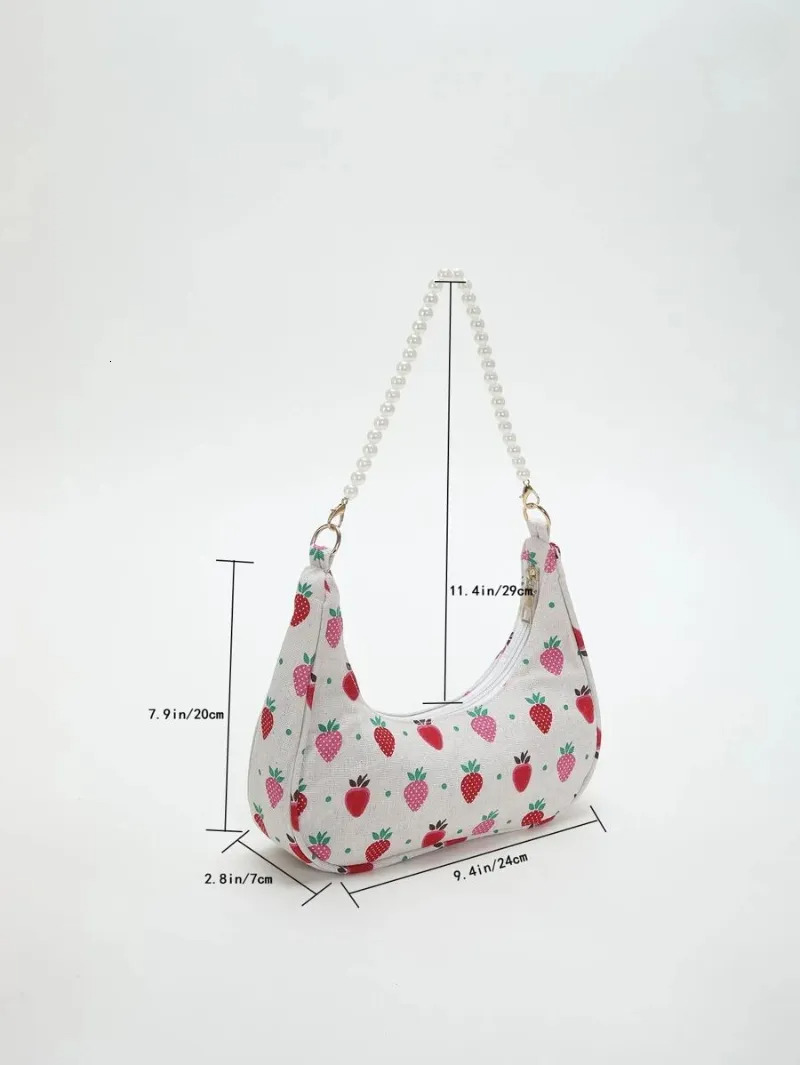 Crescent Fashionable Pearl Chain Strawberry Bag Cute Kawaii Commuting Handbag Hobo, Simple Casual Designer Shoulder Handbags New Free Delivery Designe