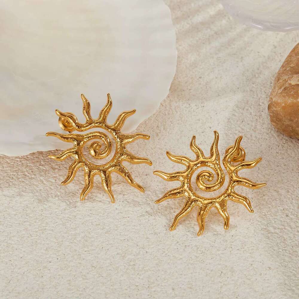 Gold plated exaggerated spiral suower stainless steel fashionable women's earrings