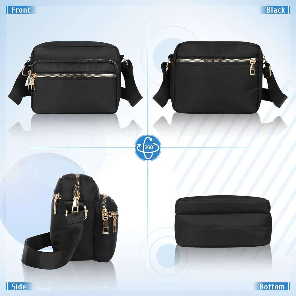Cross Body Women Multi Pocket Handbags Shoulder Bags Waterproof Nylon Anti Theft Messenger Bag for Travel Shopping Appointment Daily