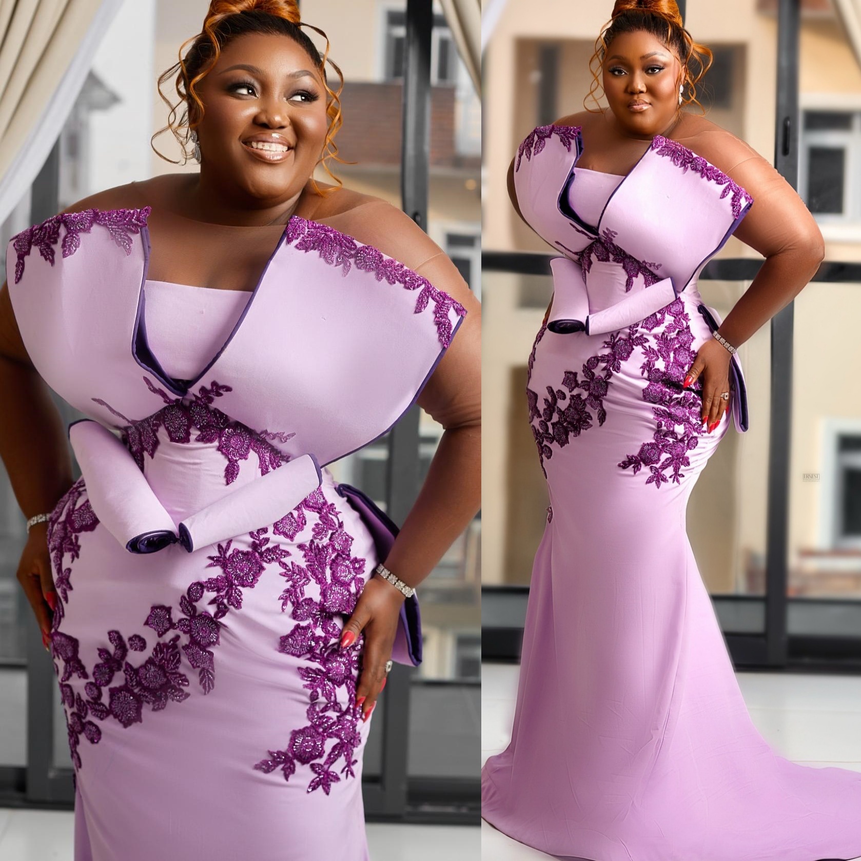 Mermaid Lilac Plus Size Prom Dresses 2025 Lace Beaded Satin Full Sleeves Evening Formal Party Second Birthday Engagement Gowns Dress For Special Occas