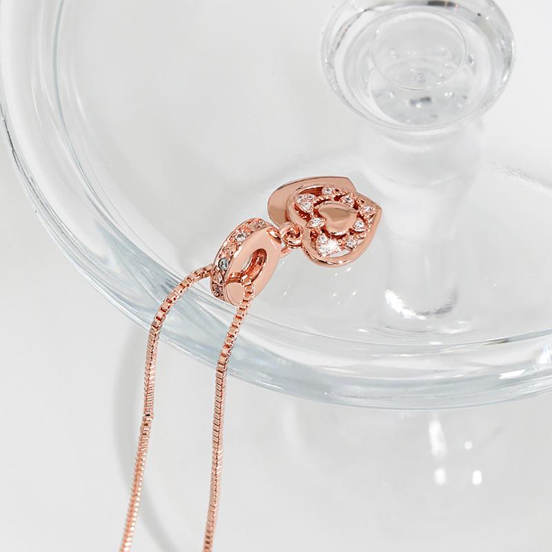 18K Gold Couple Heart Pendant | Rose Gold Diamond-Encrusted Hollow Star Necklace | Luxury European & American Style