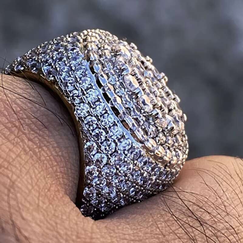 New boutique hip-hop jewelry luxurious dazzling cool pure silver chilled paving VVS moissanite men's party ring