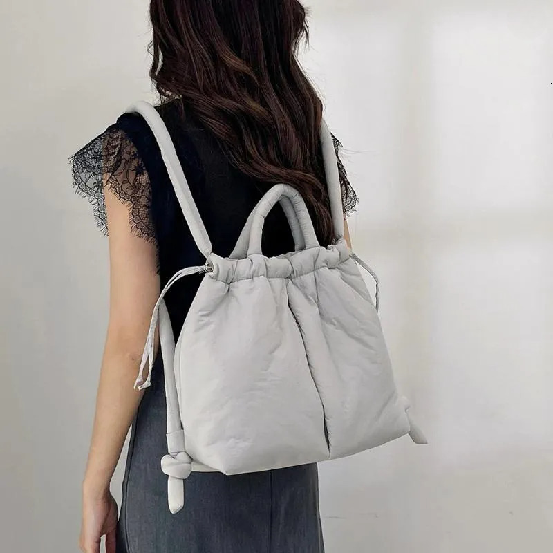 Korean Shoulder Bag - Solid Nylon Knotted Strap Tote Backpack, Large Capacity Casual Portable Crossbody New Free Delivery Designer Bag