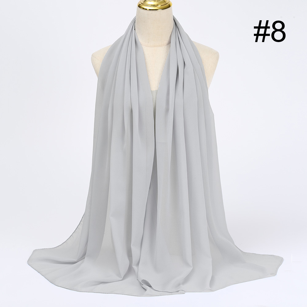 K683 Cross-border monochrome chiffon long scarf Pearl chiffon scarf hijab casual all-match chiffon gauze scarf long scarf shawl