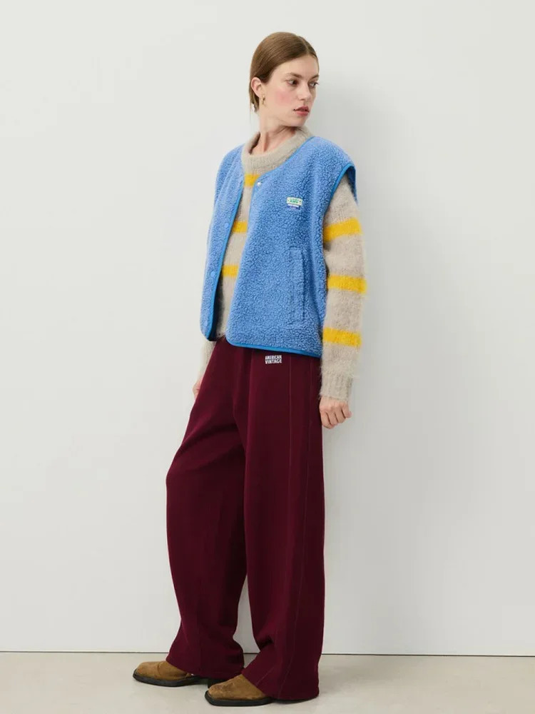 Womens Fashion Vintage Single Breasted Lamb Vest Sleeveless Pockets O Neck Tops 2025 Lady Spring Woolly Blended Coats 250506