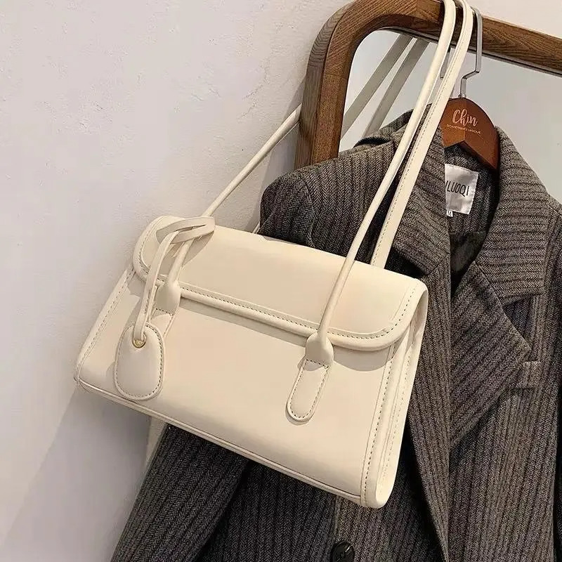 Vintage Bags - Chic Ivory Leather Underarm Bag, Designer Shoulder Handbags, Retro Style Purses Women, Lightweight For Daily Use New Free Delivery Desi