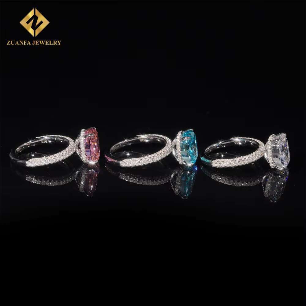 Vintage silver engagement wedding men's chilled hip-hop accessories cushion cutting women's colorful 5A cubic zirconia ring