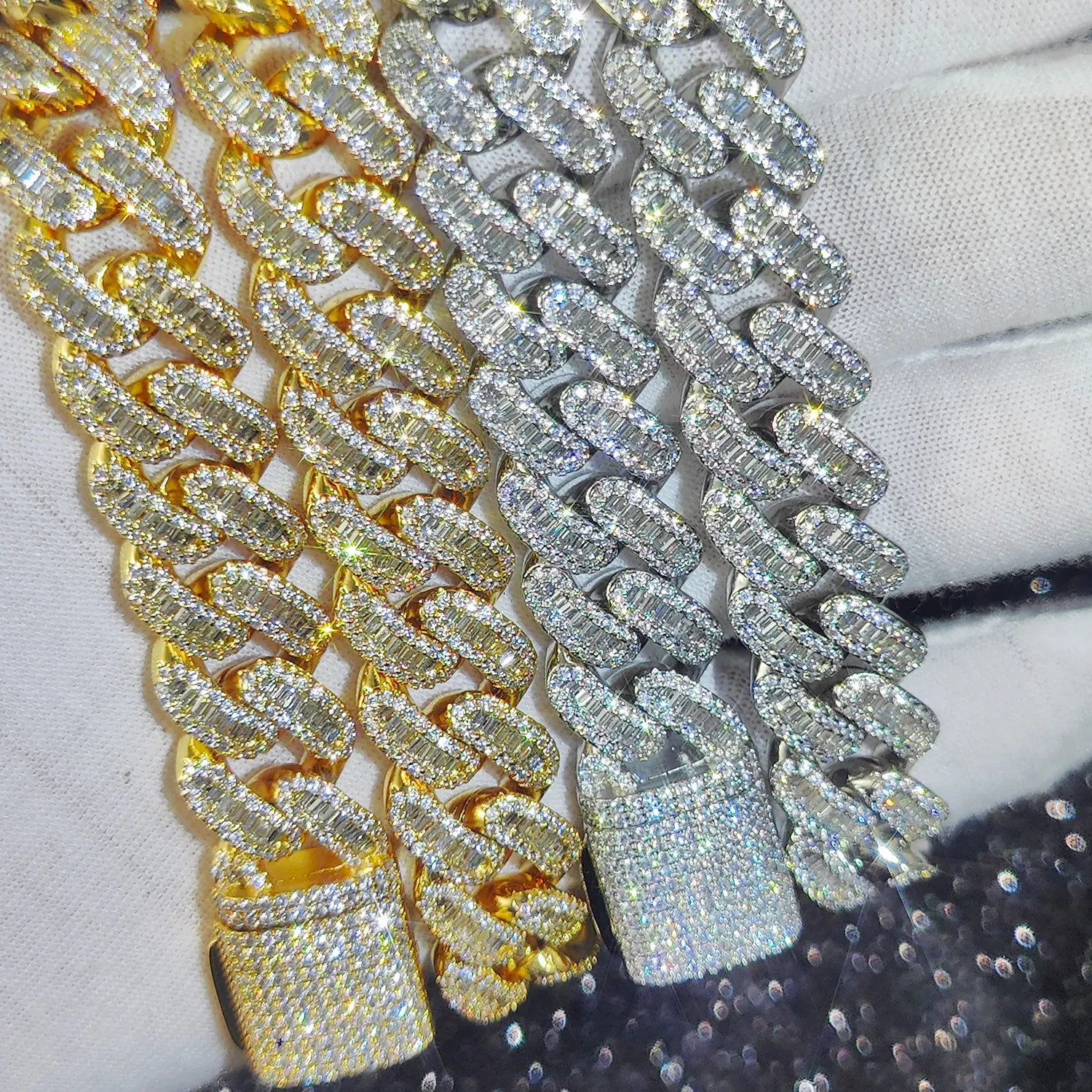 15mm Iced Out Cuban Link Chain 5A Baguette Cubic Zirconia SilverGold Plated Bling CZ Necklace Hip Hop Rapper y Jewelry 250509