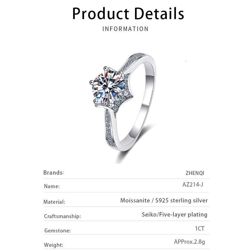 1 Ct Moissanite Round Cut Wedding Band Factory Wholesale S925 Sterling Silver Women Jewelry Fashion Diamond Ring