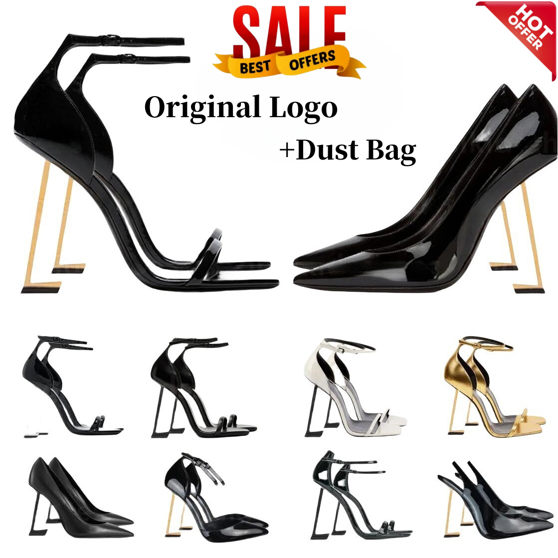 Designer Women High Heels Peep Toes Sandals Luxury Letter Heel 8cm 10cm Gold Black Heels Breathable Comfortable Outdoor Casual Shoes Summer 35-43