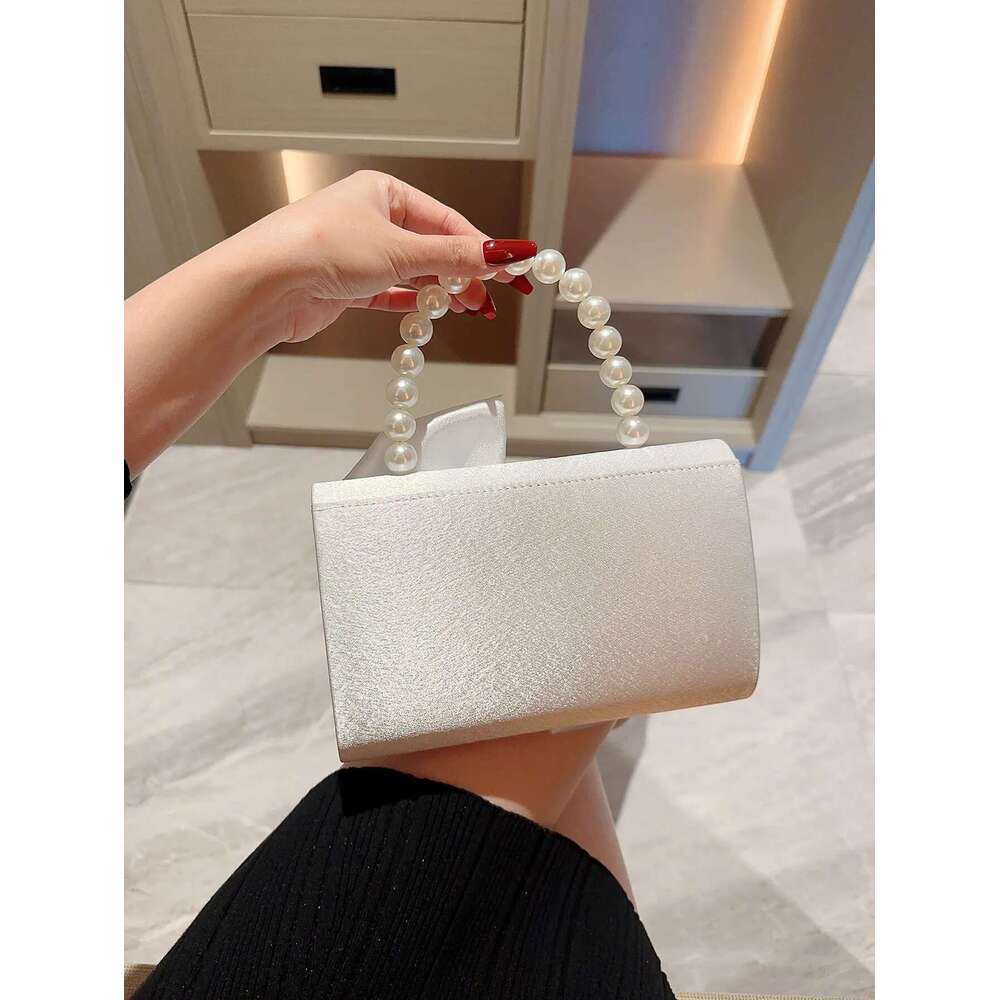 Dinner Bag Lady Exquisite Flower White Wedding Faux Pearl Handheld Banquet Evening Party Prom Dress Bag KQ