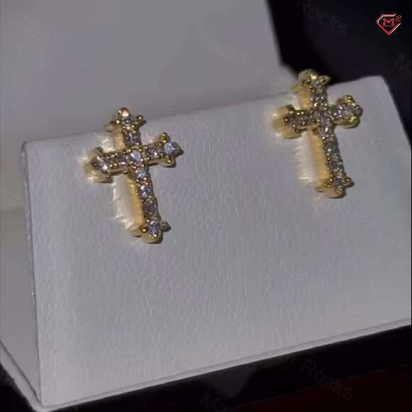 Popular Hiphop sparkling cross ice plated gold and sier VVS pyroxene earrings