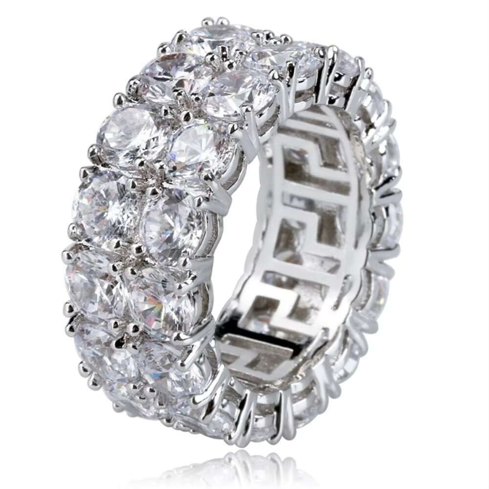 S2047 Pure Silver Silica Handmade Men's Boutique Jewelry, Iced Hip Hop Cuban Link Ring, Gold Plated