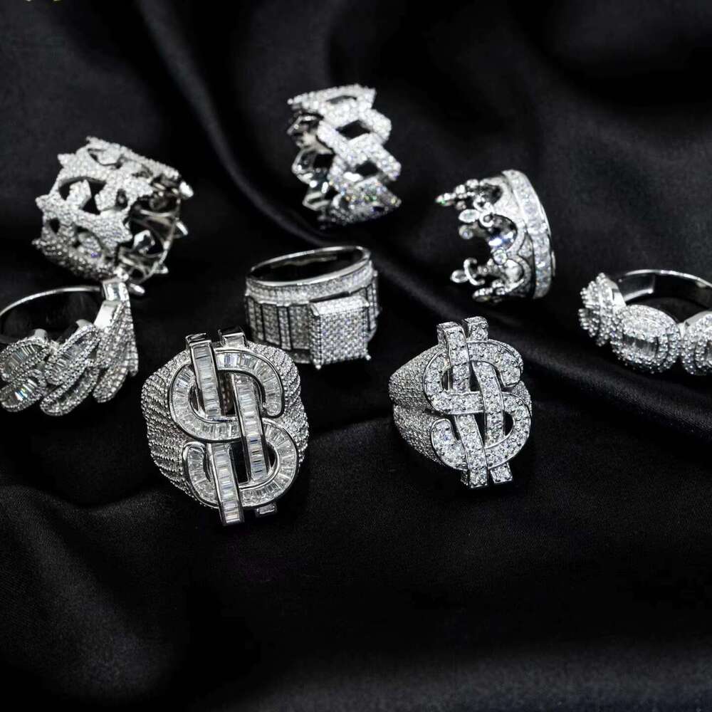 Rap singer all ice ring, hip-hop sterling silver Vvs silica ring