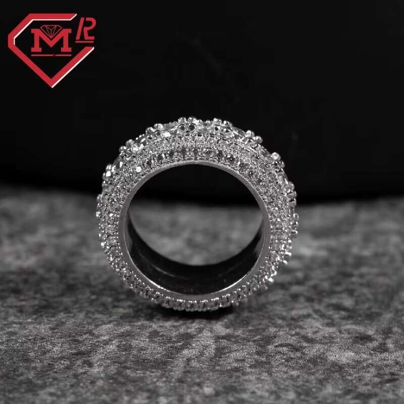 Rap artist chilled ring, pure silver hip-hop moissanite men's eternal ring