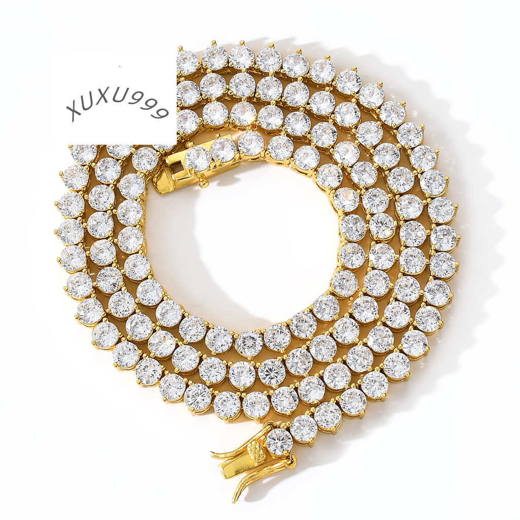Hip Hop Real Gold Plated 4mm Zircon Tennis Chain Necklace Iced Out Cz Fashion Jewelry