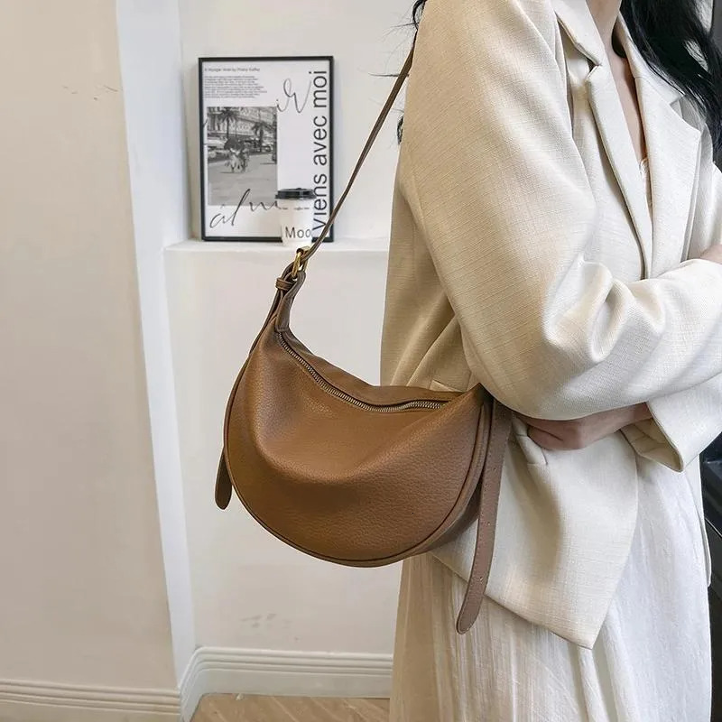 free shipping Shoulder Bags Women Crescent Bag PU Leather Hobo Tote Handbag Solid Color Simple Underarm Daily For Ladies