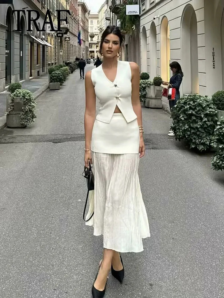 Crop top womens twopiece set long skirt 2024 sleeveless 250430Z