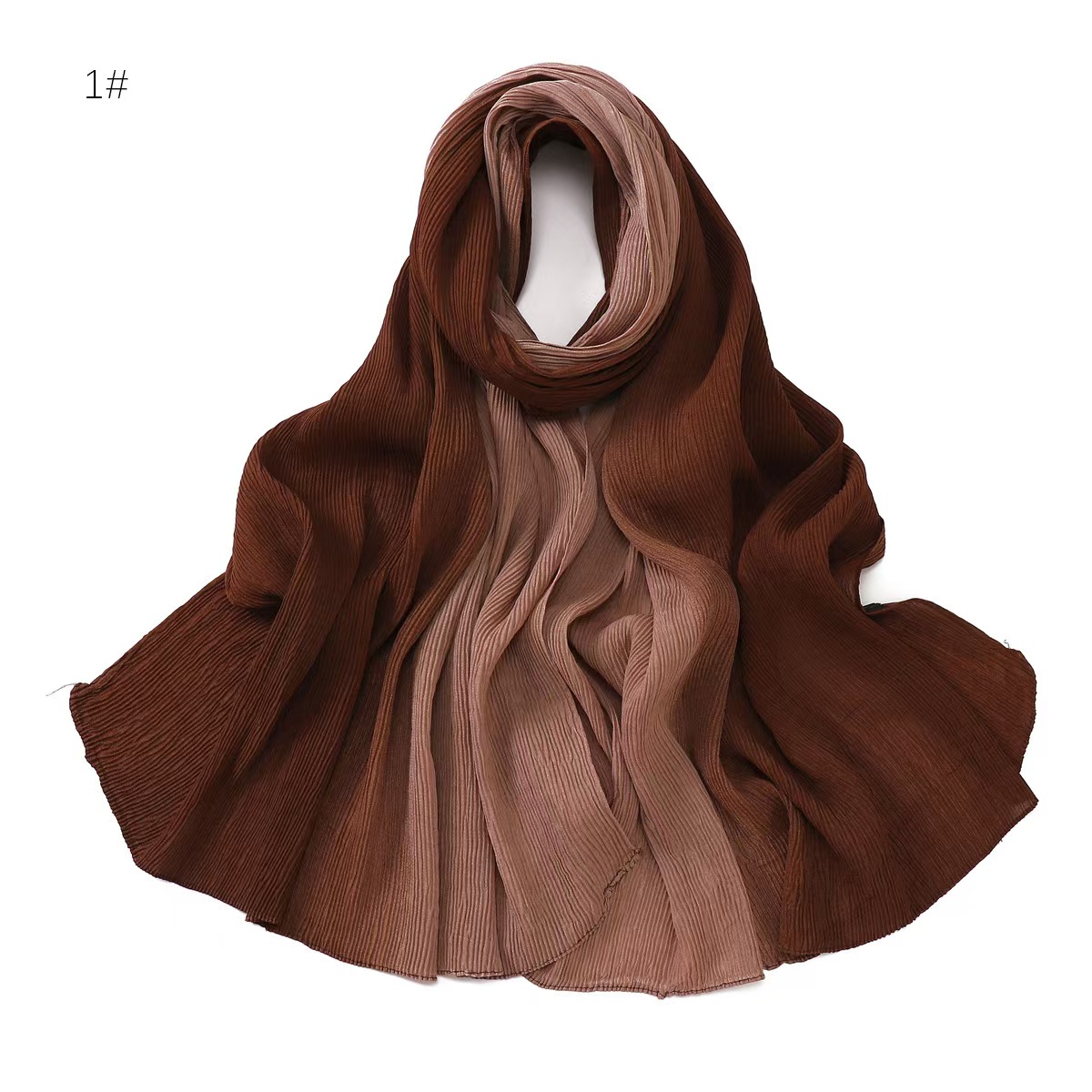 T683 two-color textured pleated scarf transition gradient color wrinkled silk scarf headscarf sunscreen travel beach towel shawl