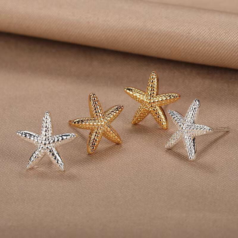 new women's stainless steel gold starfish earrings 2025 popular perforated jewelry birthday gift