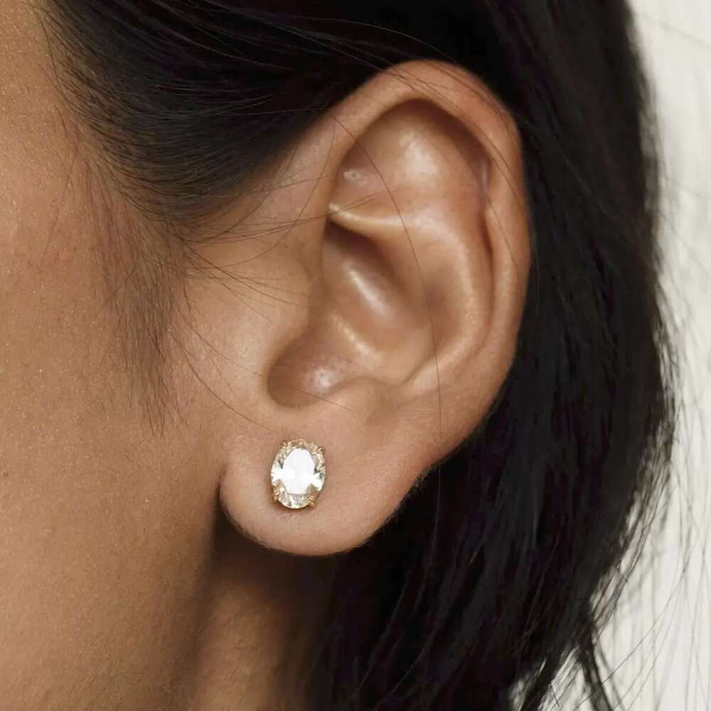 Classic 14K Gold Oval Cut Moissanite Dia Stud Earrings for Women 0.5ct 1ct 2ct Elegant Bride Wedding & Engagement Jewelry