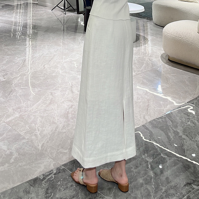 MU1204 Casual cotton and linen one-step skirt 2025 summer women's clothing large size slimming high-end medium-length A-line skirt