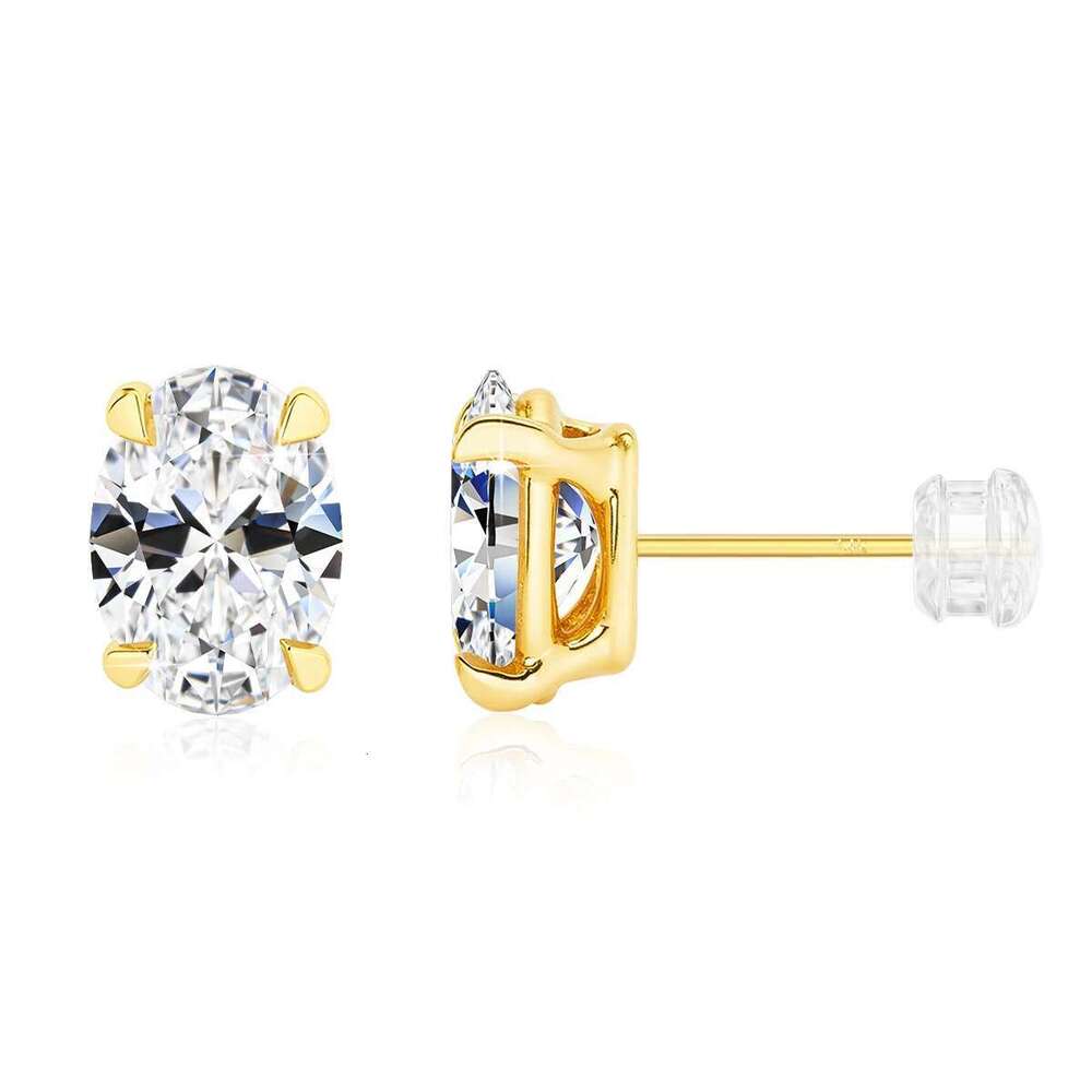 Classic 14K Gold Oval Cut Moissanite Dia Stud Earrings for Women 0.5ct 1ct 2ct Elegant Bride Wedding & Engagement Jewelry