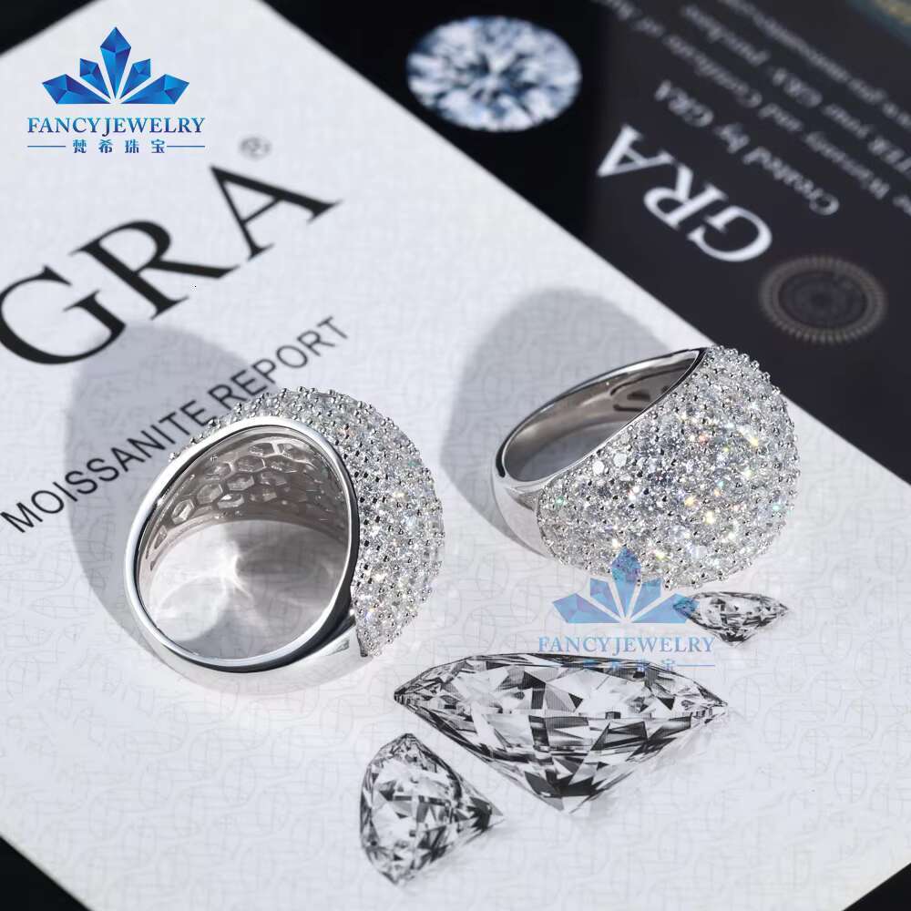 Pure silver rhodium plated all ice silica ring with circular cut hip-hop style Cuban men and women