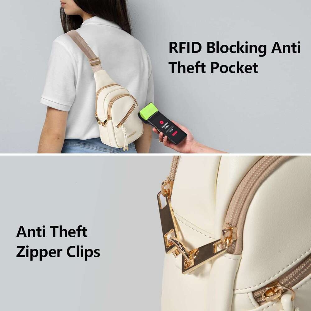 Crossbody Women RFlD Pocket Small Shoulder Bag with Anti Theft Zipper Clips, Adjustable Strap Perfect for Shopping and TravelWhite