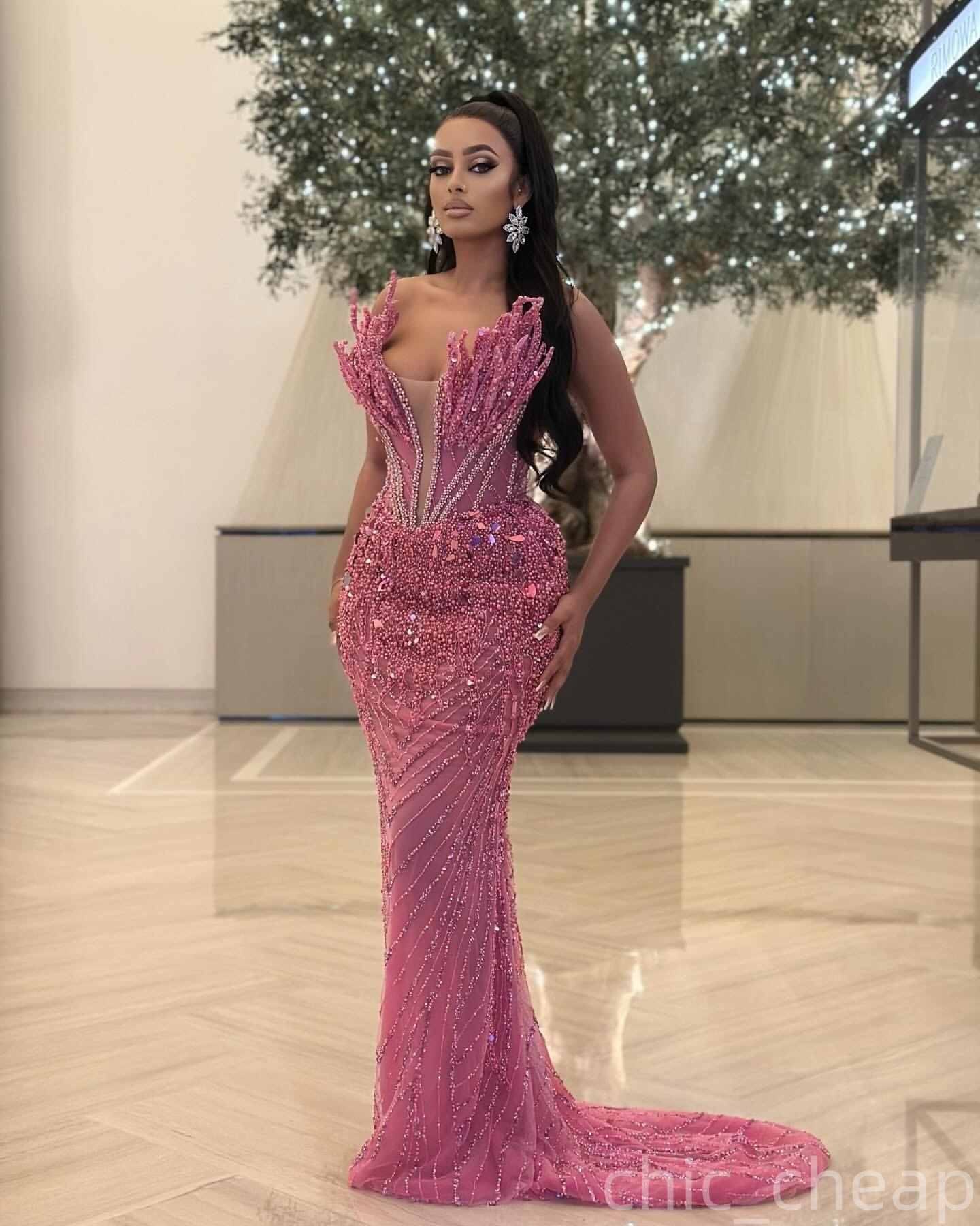 Blush Pink Mermaid Plus Size Prom Dresses 2025 Crystals Sequined Sweetheart Evening Formal Party Second Birthday Engagement Gowns Dress For Special Oc
