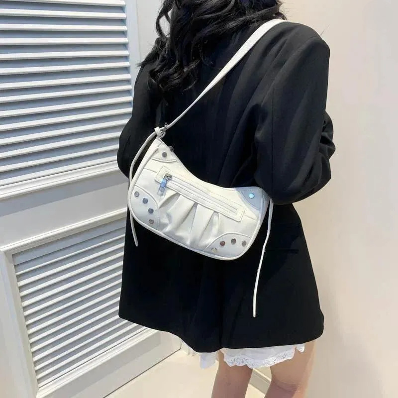 Free Shipping Totes Rivet Pleated Zipper Decorate Fashion PU Shoulder Bags Solid Buckle Versatile Crossbody Bag 2025 For Women Designer Bag Luxury Bag