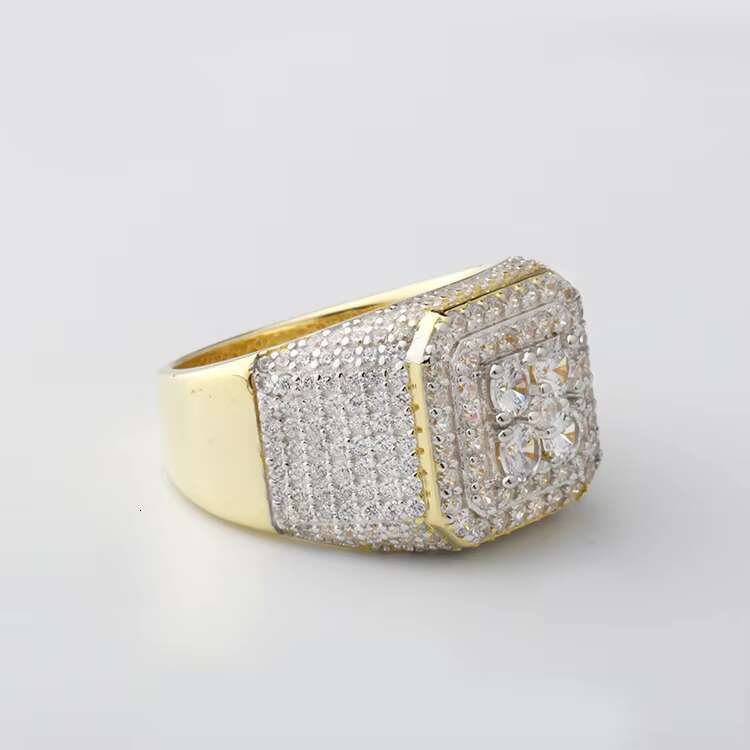 Lucky Hiphop Men's and Women's Boutique Jewelry Pure Silver Iced Square VVS Sandstone Ring with GRA Certificate
