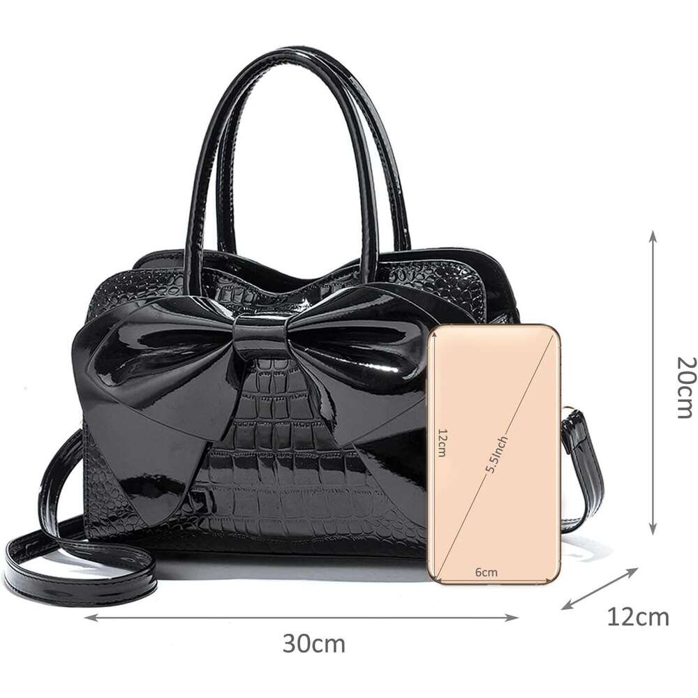 Handbags for Women Designer Top Handle Patent Leather Crossbody Shoulder Bags Party Clutch Ladies Elegant Tote Cute Bowknot Bag