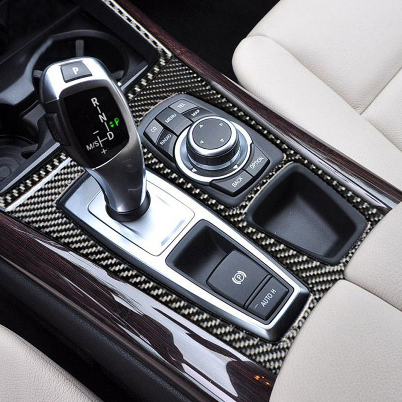 Carbon Fiber For BMW E70 E71 X5 X6 Interior Gearshift Air Conditioning AC CD Panel Reading Light Cover Trim Sticker Accessories Car Styling