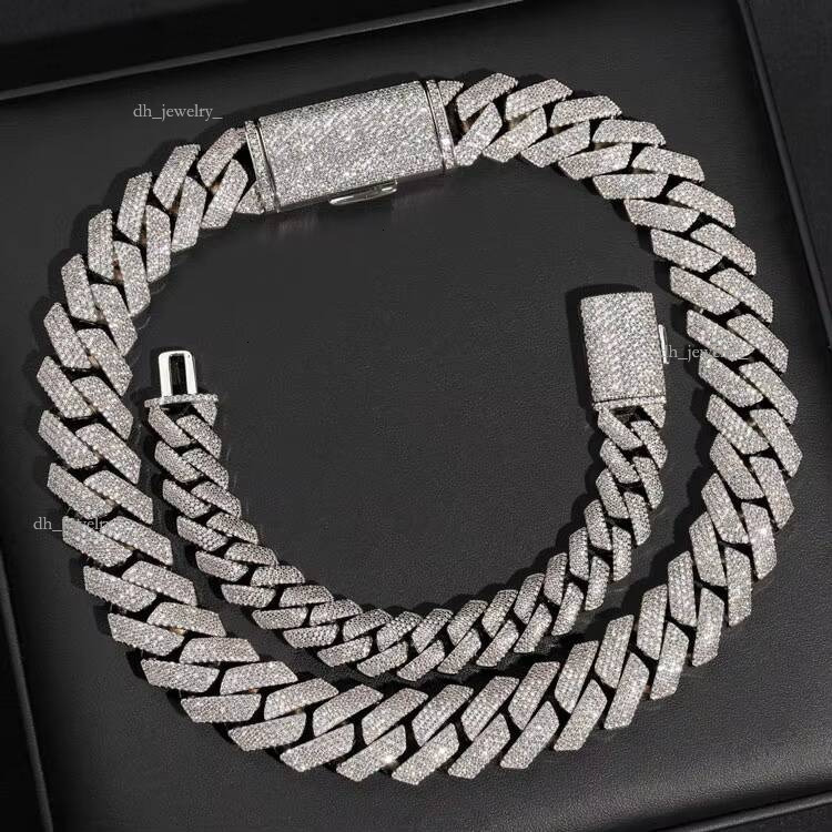 15mm 20mm Gold Sterling Sier Hip Hop Moissanite Dia Cuban Link Chain Necklace for Men