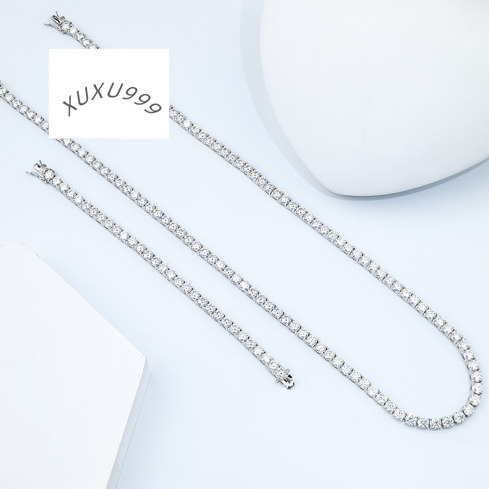 Fashion Hip Pop White VVS 925 Sterling Silver Moissanite Diamond 18 Inches Tennis Chain Necklace