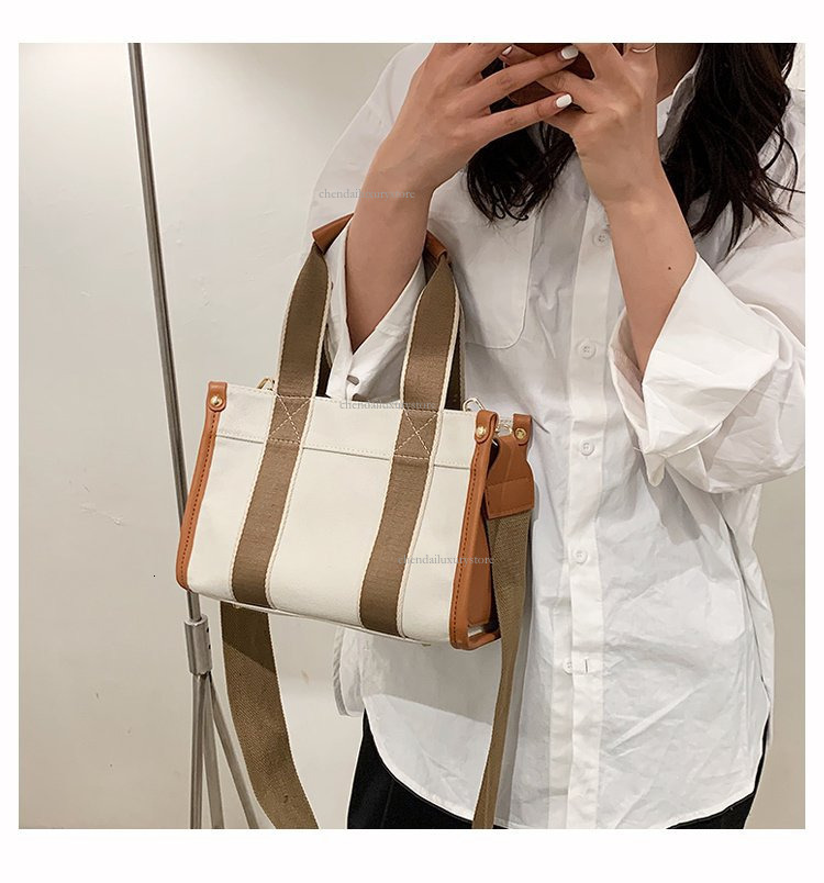 Women's Minimalist Canvas Shoulder Bag Designer New Spliced Contrasting Color Handbag Fashion Chain Crossbody Bag Casual Large Capacity Shopping 