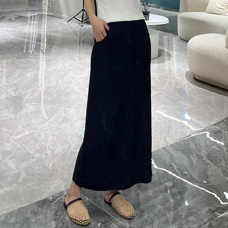 MU1204 Casual cotton and linen one-step skirt 2025 summer women's clothing large size slimming high-end medium-length A-line skirt