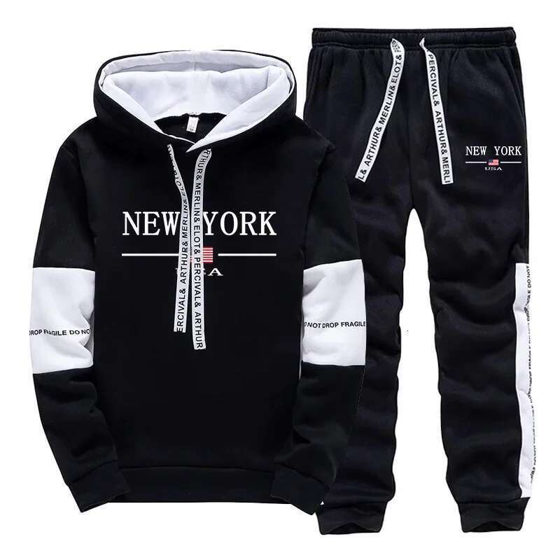 New York Letter Printed Hoodies Sweatpants Men's Autumn Daily Casual Sports Jogging Suit Urban Fashion Streetwear Gym Outfits Designer