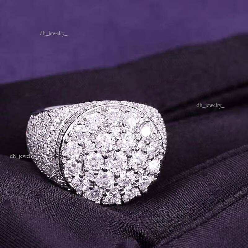 2024 Hip Hop Fine Jewelry Passd Dia Tester Sier Iced Out VVS Moissanite Cluster Prong Dome Ring for Men Women