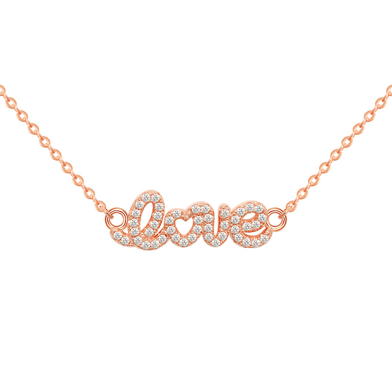 Original Design Rose Gold Letter Pendant Heart LOVE Necklace, Perfect Gift for Girlfriend, Exquisite Elegant Jewelry